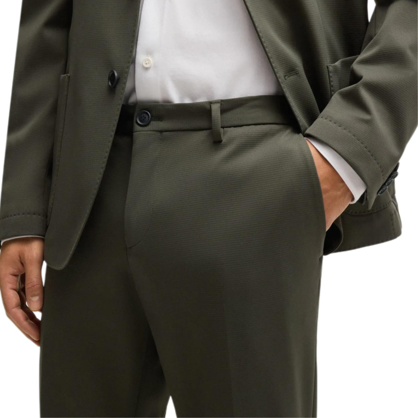 Details for HUGO BOSS 男裝 FW24 綠色修身拉鍊口袋西裝褲 50529318-377