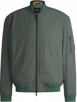 HUGO BOSS FW24 Green Solid Zip-Up Bomber Jacket with Baseball Collar. 50521480-341 HUGO BOSS FW24 Green Solid Zip-Up Bomber Jacket with Baseball Collar. 50521480-341