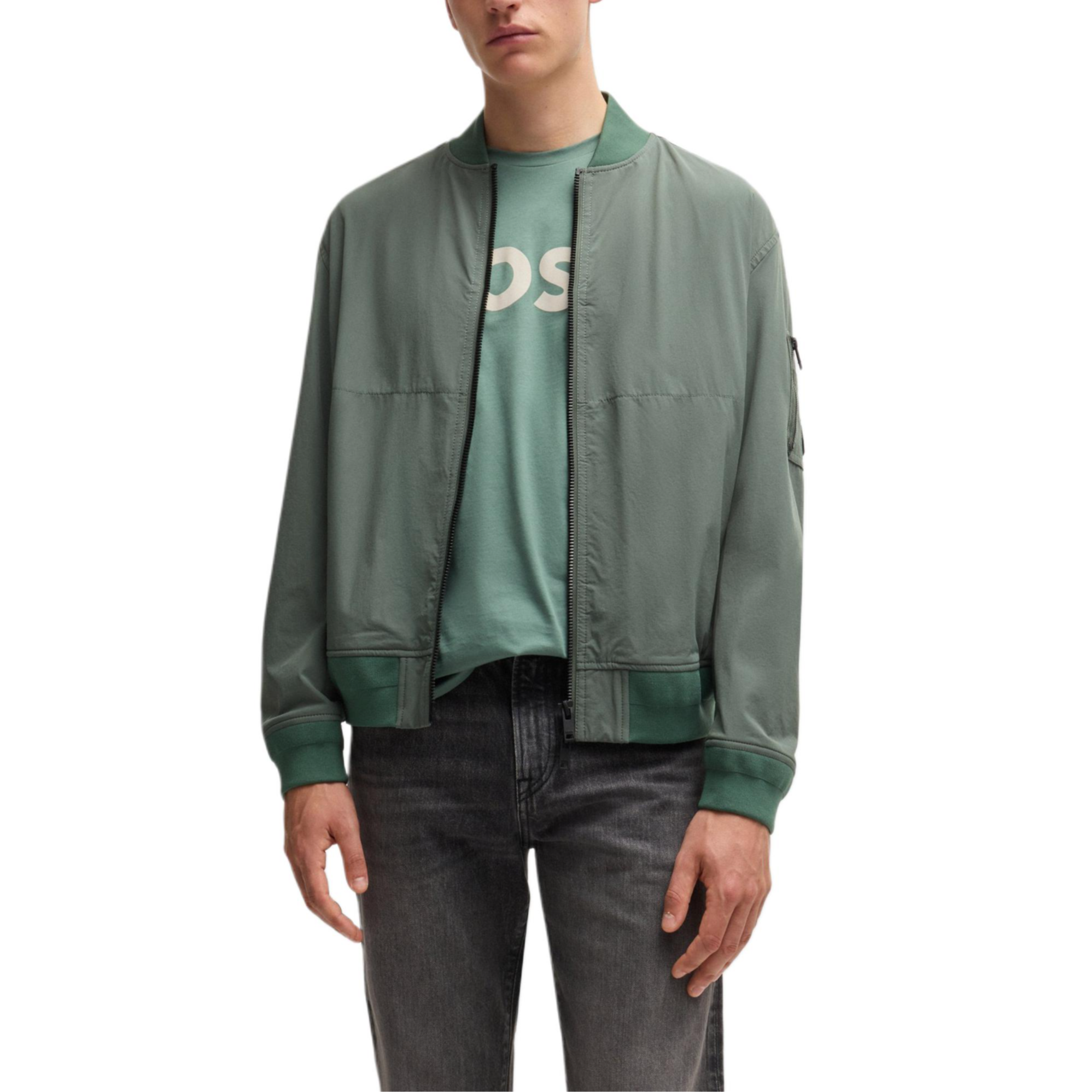 HUGO BOSS FW24  Green Solid Zip-Up Bomber Jacket with Baseball Collar. 50521480-341 圖 4