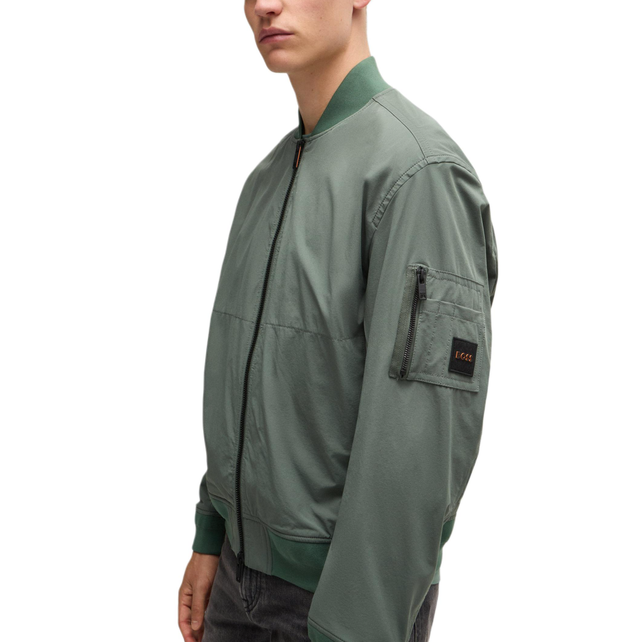 HUGO BOSS FW24  Green Solid Zip-Up Bomber Jacket with Baseball Collar. 50521480-341 圖 6