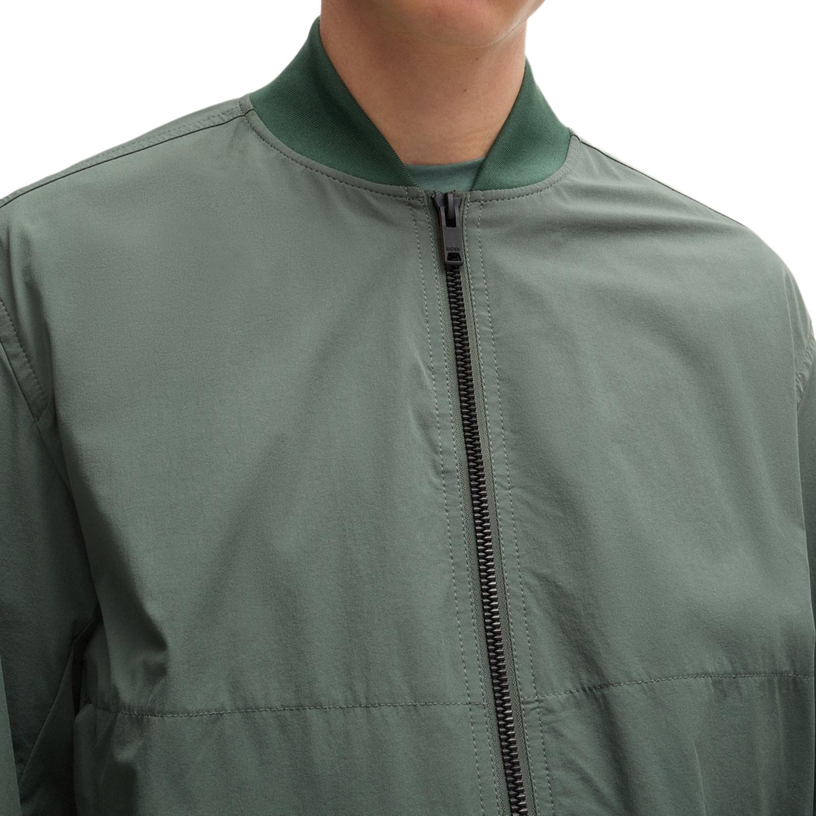 HUGO BOSS FW24  Green Solid Zip-Up Bomber Jacket with Baseball Collar. 50521480-341 圖 7