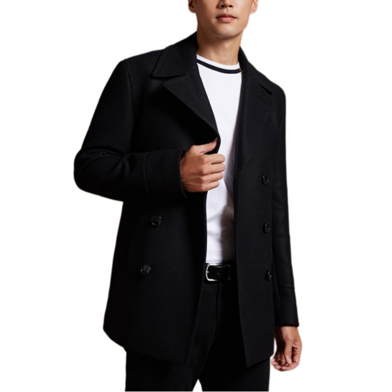 Lookbook HUGO BOSS FW24 修身雙排扣大衣 黑色 50536826-001
