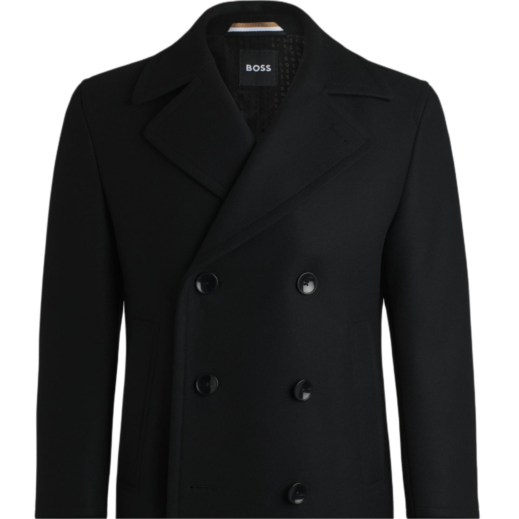 Cheap HUGO BOSS FW24 修身雙排扣大衣 黑色 50536826-001