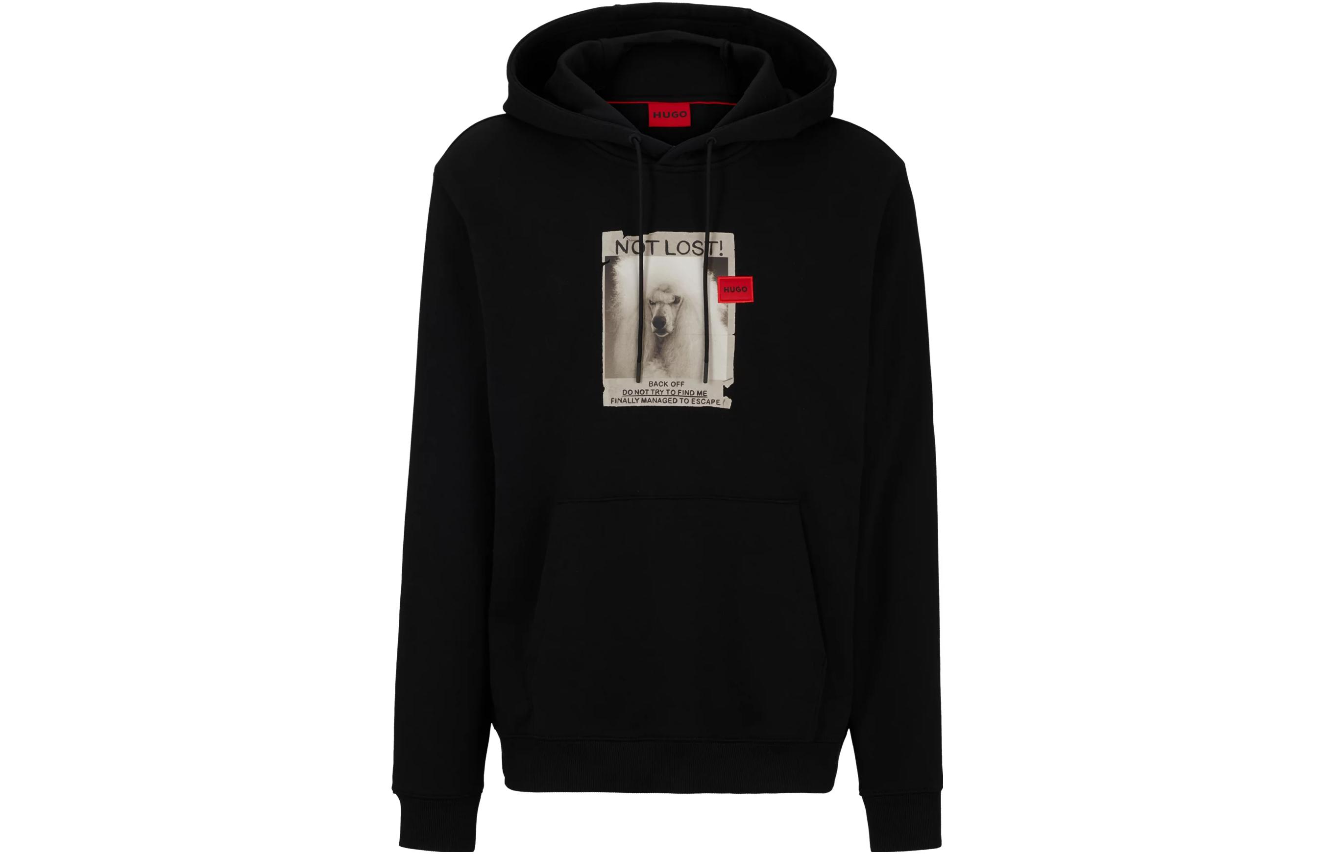 HUGO BOSS FW24 Black Relaxed-Fit Hoodie with Dog Artwork in French Terry 50504846-001