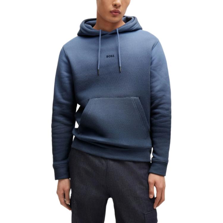 Lookbook HUGO BOSS FW24 漸變標誌印花寬鬆連帽衫 自然藍色 50520408-464