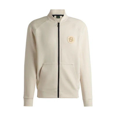 HUGO BOSS FW24 Natural White Zip-Up Jacket with Solid Logo Design 50521368-131