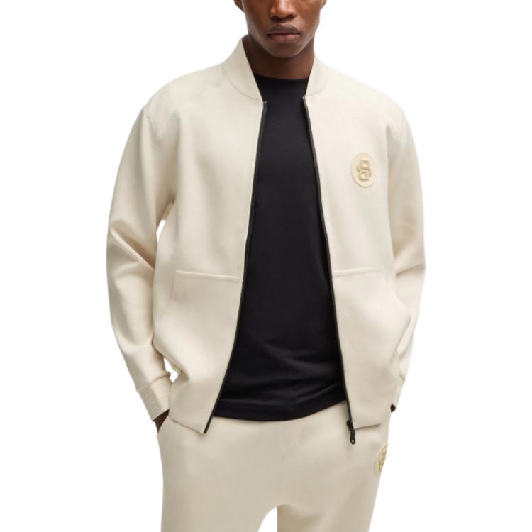 Shop ヒューゴボス FW24 ナチュラルホワイト ジップアップジャケット ロゴデザイン 50521368-131