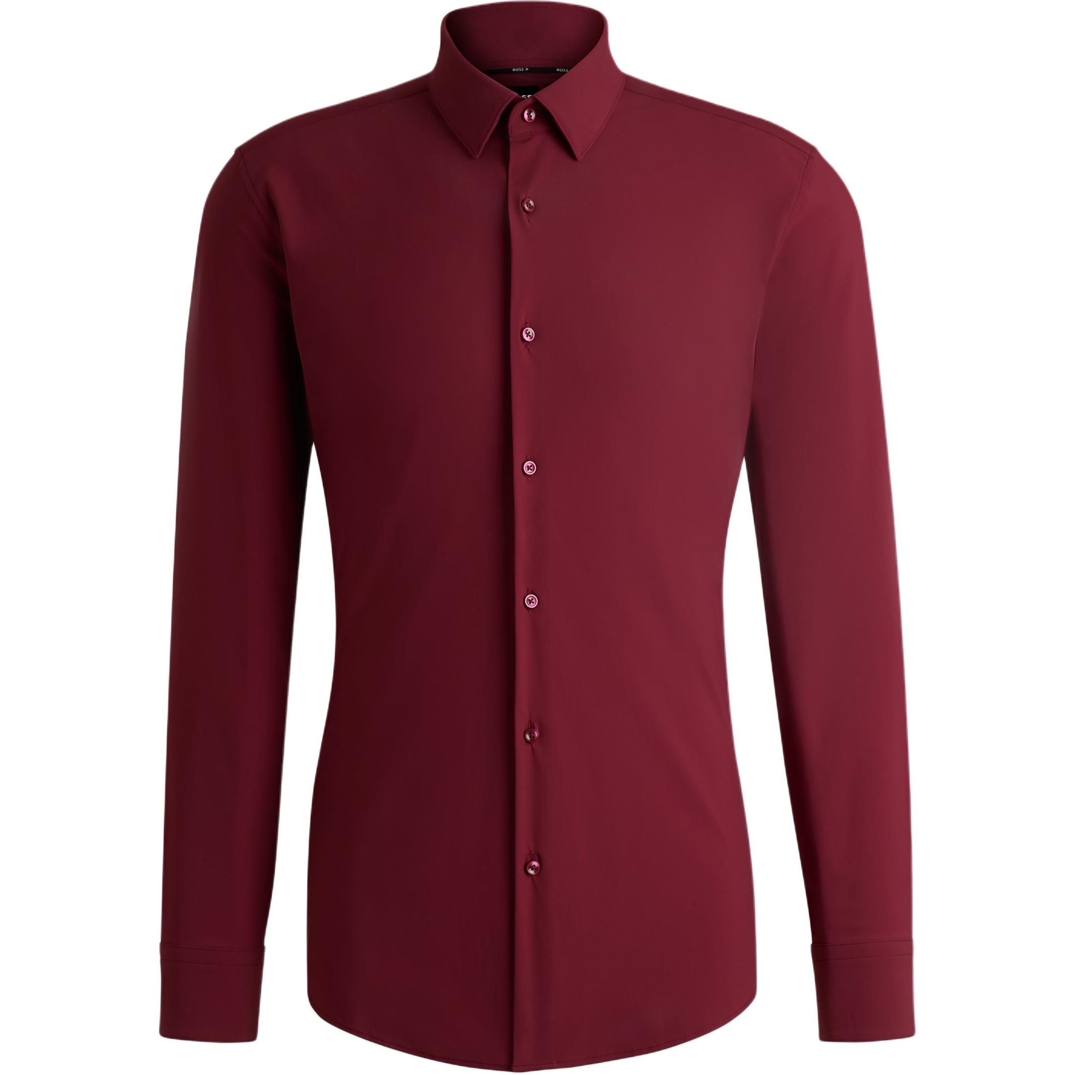 HUGO BOSS FW24 Red Slim-Fit Long-Sleeve Shirt Solid Color 50503554-605