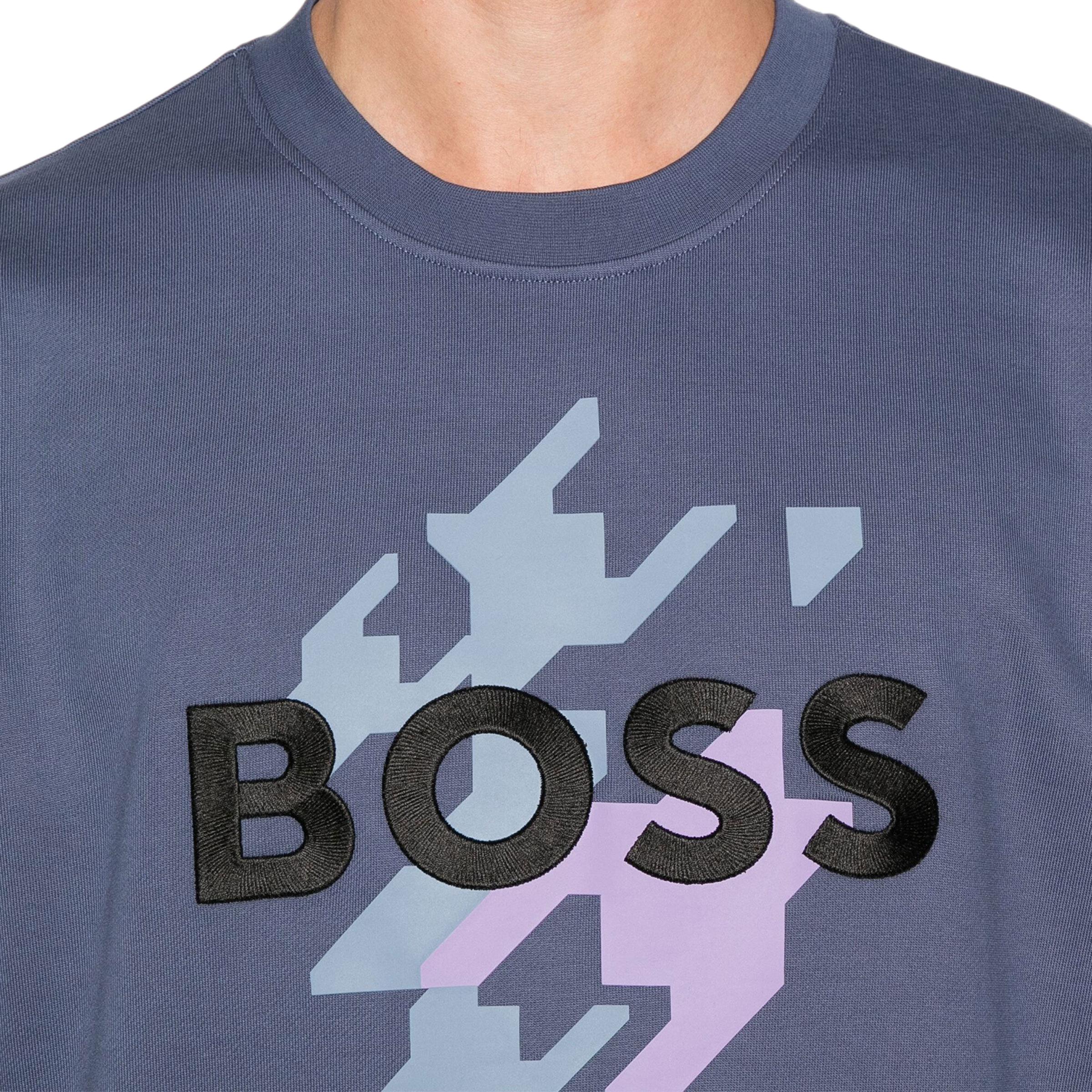 Details for HUGO BOSS 男士藍色寬鬆版圖案印花圓領長袖上衣 50521117-412