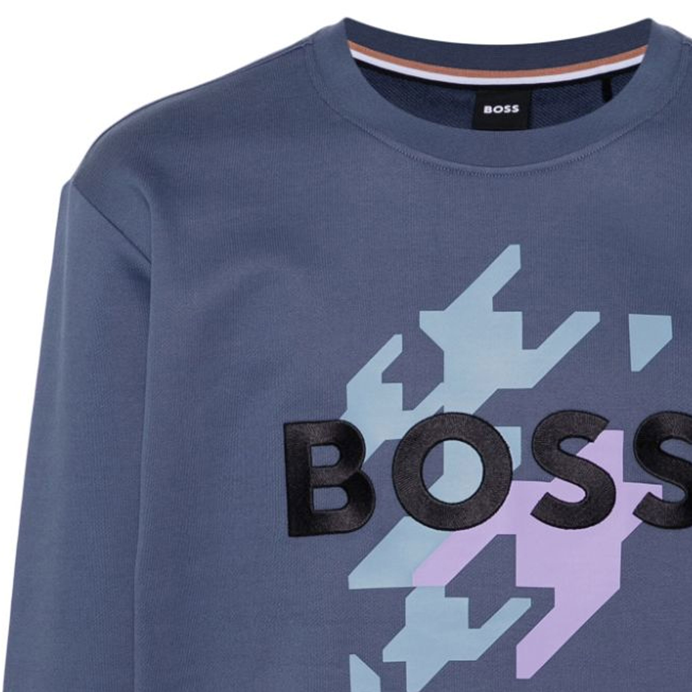 Sizing HUGO BOSS 男士藍色寬鬆版圖案印花圓領長袖上衣 50521117-412