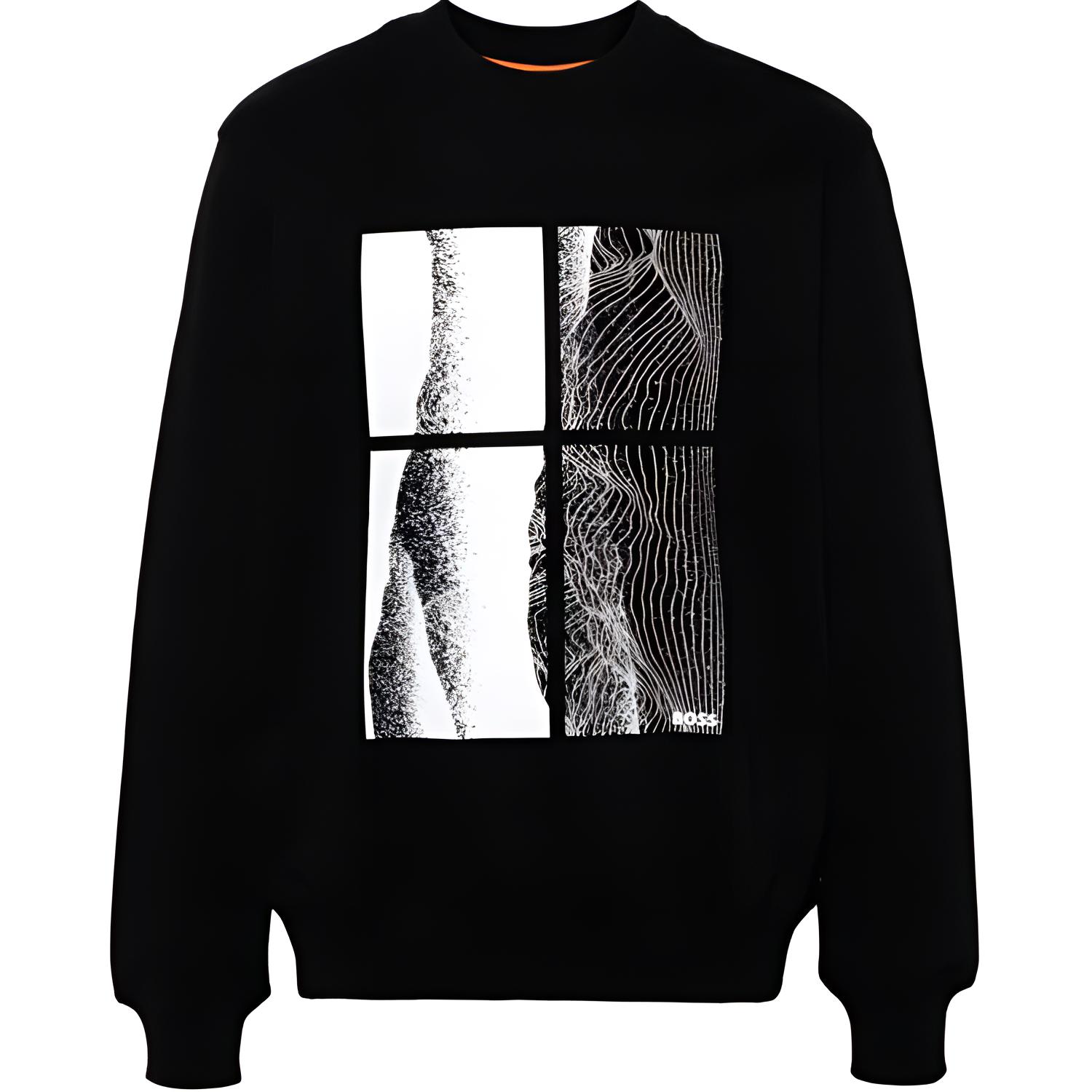 HUGO BOSS Graphic Print Pullover Crewneck Sweatshirt Black 50523075-001