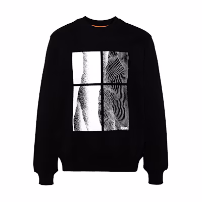 HUGO BOSS Graphic Print Pullover Crewneck Sweatshirt Black 50523075-001