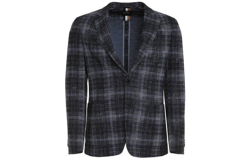 HUGO BOSS Gray Checked Notch Lapel Single Button Jacket 50510571-404