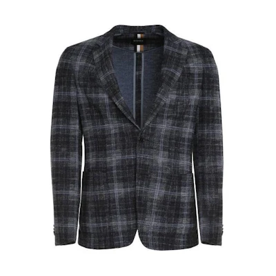 HUGO BOSS Gray Checked Notch Lapel Single Button Jacket 50510571-404