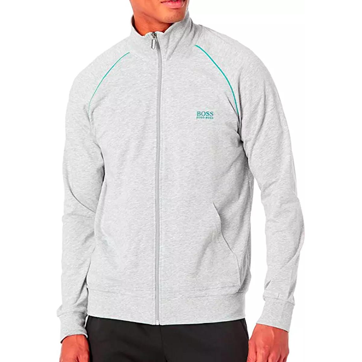 HUGO BOSS Gray Logo Print Zip-Up Jacket with Stand Collar 50379013-040