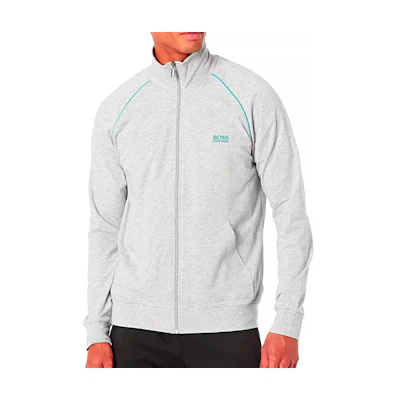 HUGO BOSS Gray Logo Print Zip-Up Jacket with Stand Collar 50379013-040