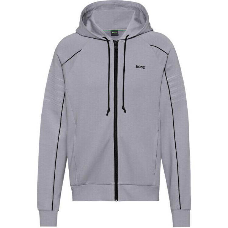 HUGO BOSS Gray Striped Logo Embroidered Zip-Up Hoodie Jacket 50518197-251