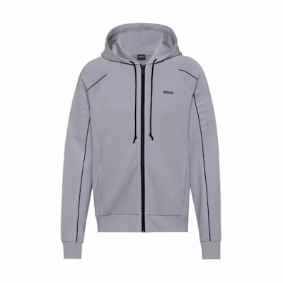 HUGO BOSS Gray Striped Logo Embroidered Zip-Up Hoodie Jacket 50518197-251