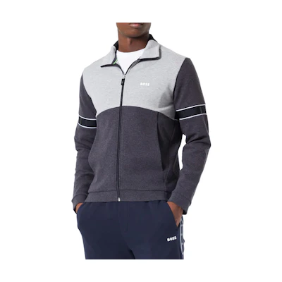 HUGO BOSS Gray Zip-Up Jacket with Logo Print and Contrast Panels 50477026-031
