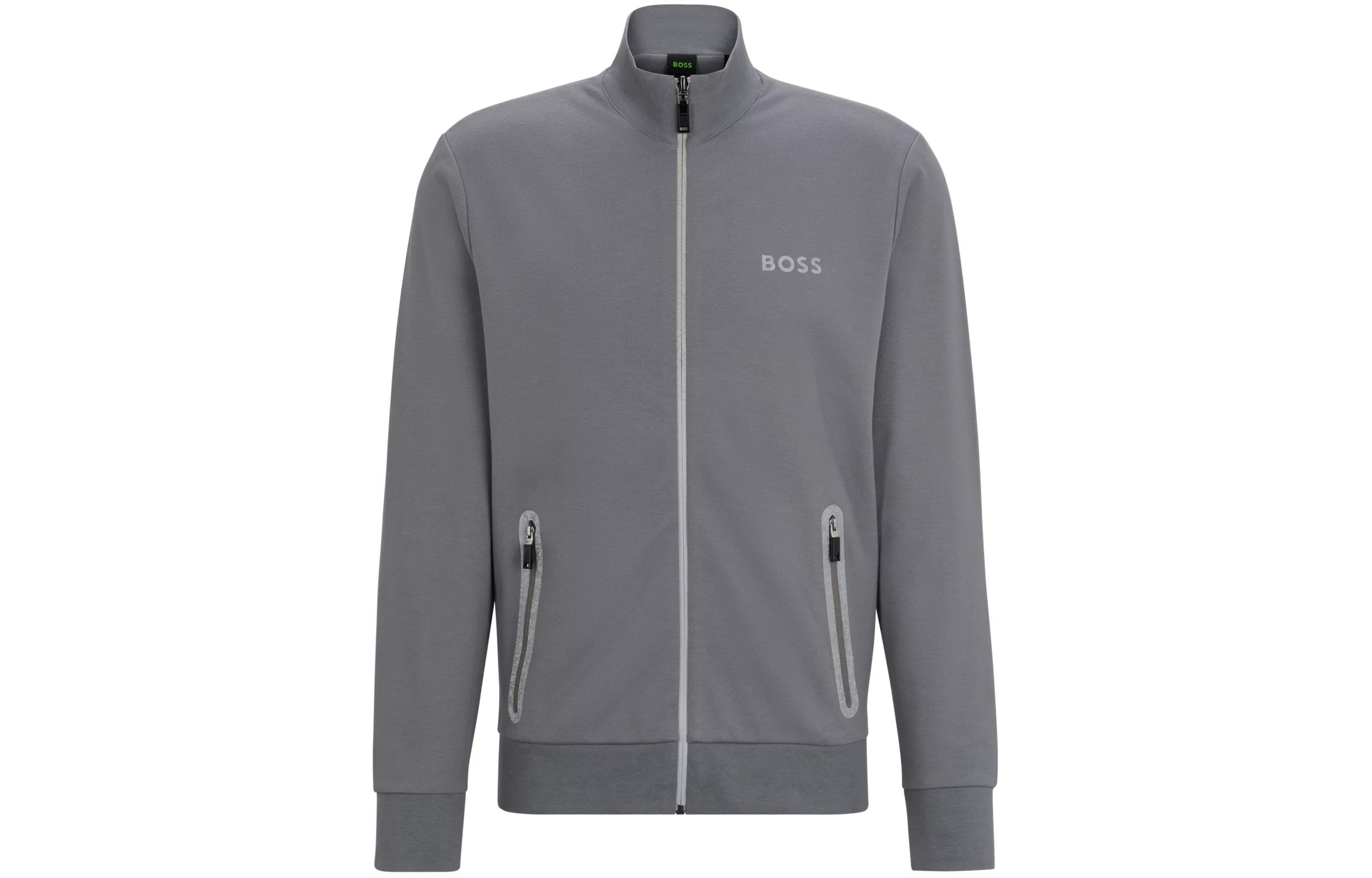 HUGO BOSS Gray Zipper High Collar Lettering Sweatshirt Long Sleeve 50509864-036