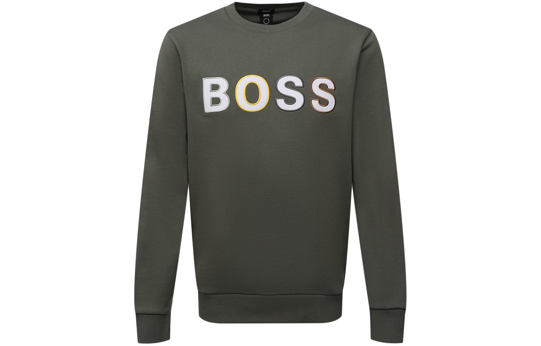 HUGO BOSS Green Crewneck Sweatshirt with Logo Letter Print 50462618-360