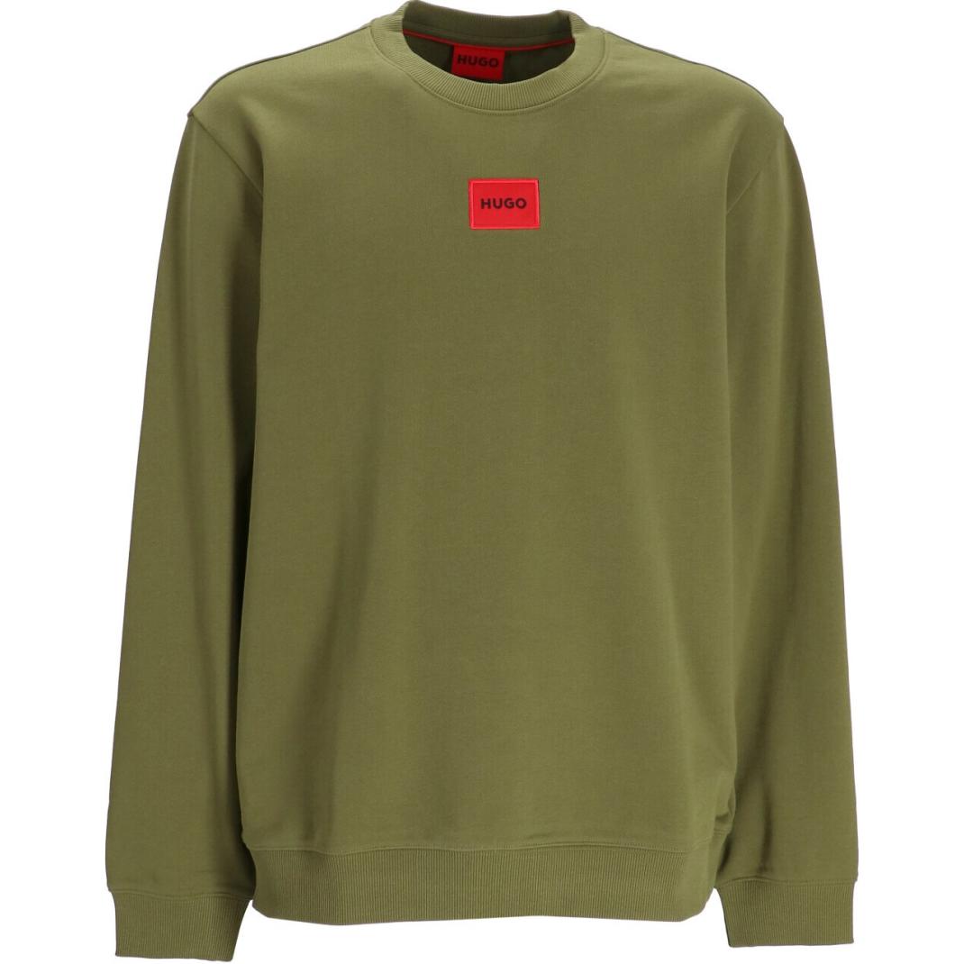 HUGO BOSS Green Crewneck Sweatshirt with Solid Logo Patch Long Sleeve 50447964-386