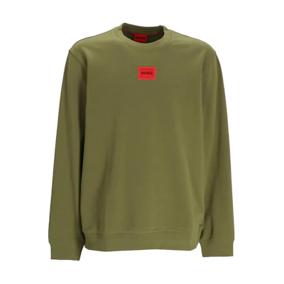 HUGO BOSS Green Crewneck Sweatshirt with Solid Logo Patch Long Sleeve 50447964-386