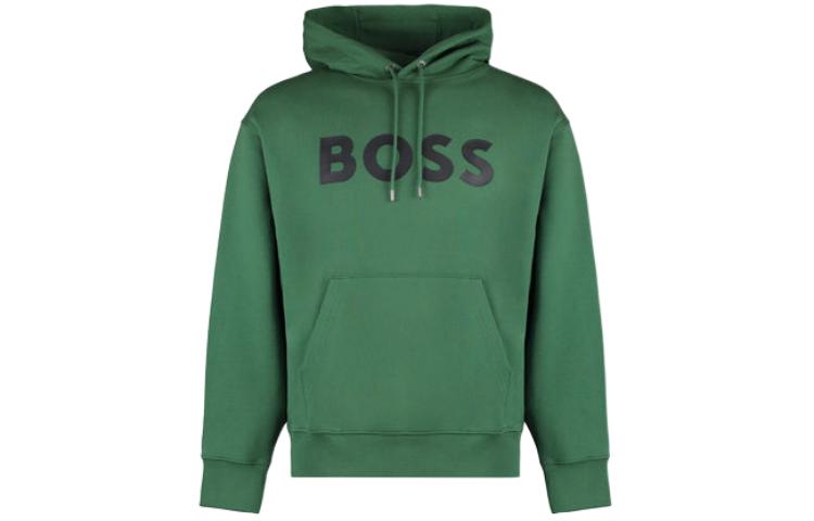 HUGO BOSS Green Hoodie with Logo Print Long Sleeve Pullover 50496661-348