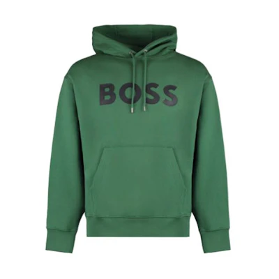 HUGO BOSS Green Hoodie with Logo Print Long Sleeve Pullover 50496661-348