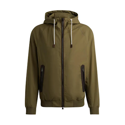 HUGO BOSS Green Solid Hooded Zip-Up Loose-Fit Jacket 50511046-344