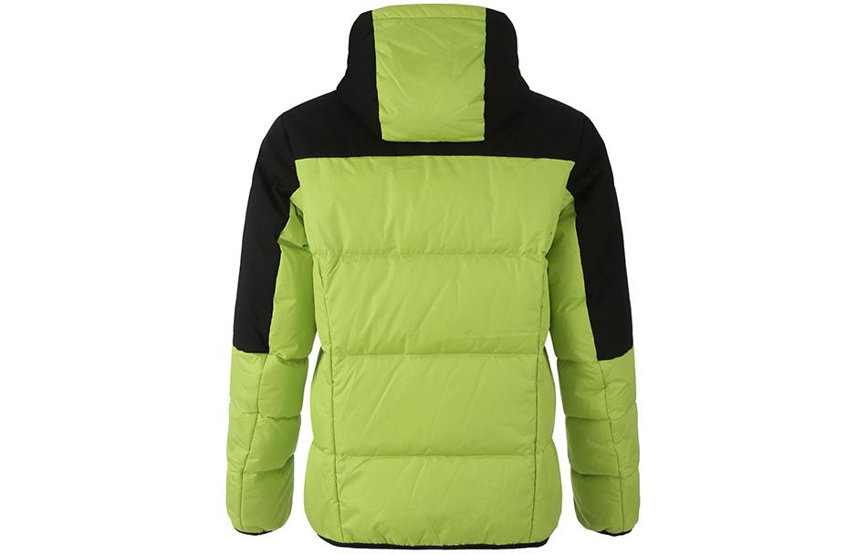 Lookbook HUGO BOSS 綠色 SS24 螢光綠標印花連帽羽絨外套。 50497558-327