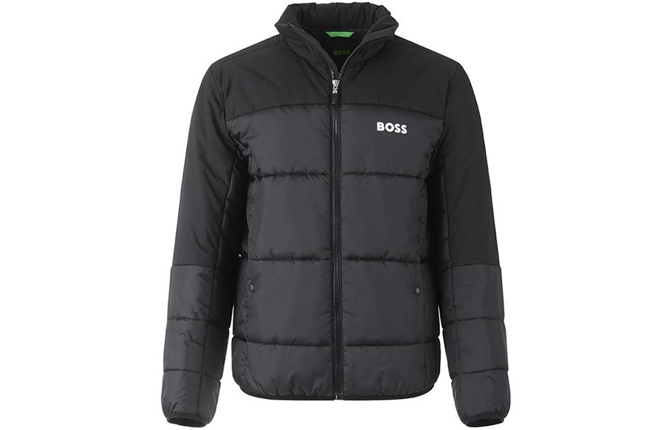 HUGO BOSS Green SS24 Colorblock Logo Print Casual Cotton Jacket Black Men. 50497559-001