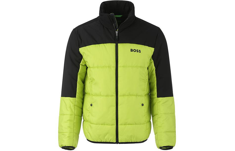 HUGO BOSS Green SS24 Colorblock Logo Print Cotton Jacket Men Fluorescent Green 50497559-327
