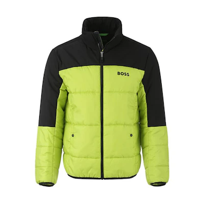 HUGO BOSS Green SS24 Colorblock Logo Print Cotton Jacket Men Fluorescent Green 50497559-327