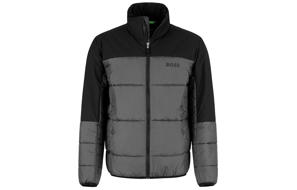 HUGO BOSS Green SS24 Colorblock Logo Print Cotton Jacket Men’s Dark Grey 50497559-027
