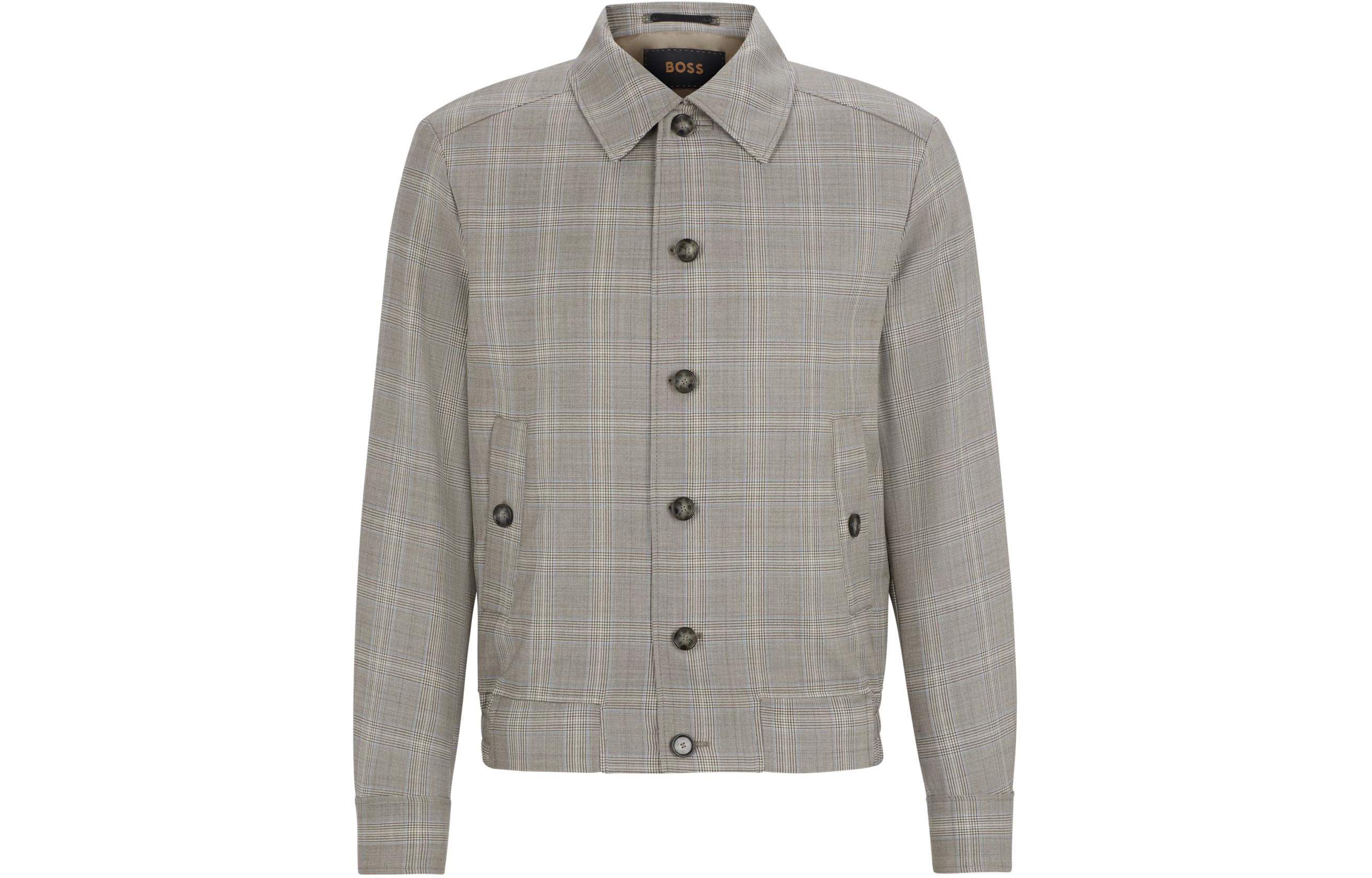 HUGO BOSS Grey Checkered Single-Breasted Long-Sleeve Jacket 50521028-376