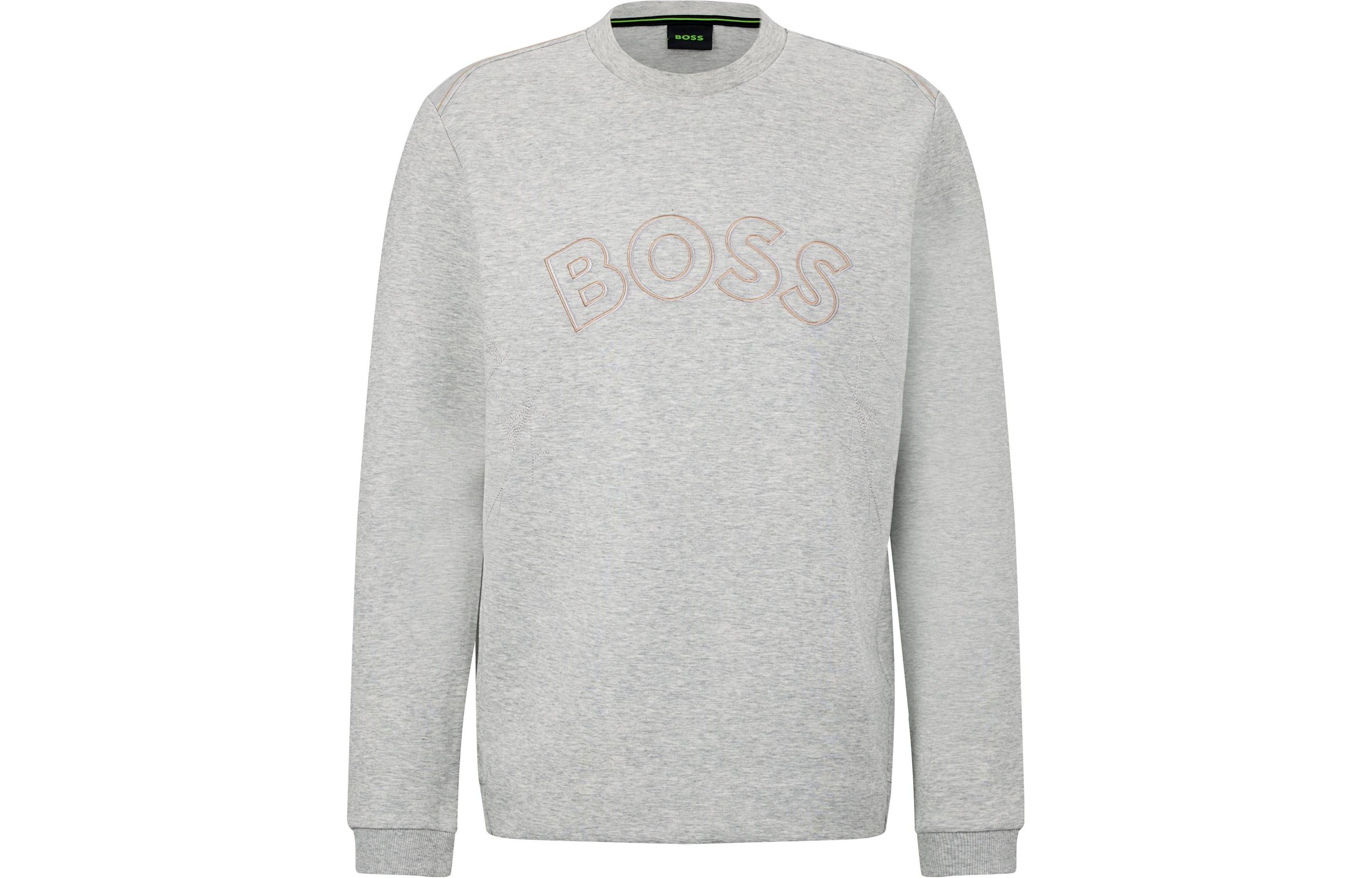 HUGO BOSS Grey Crewneck Logo Print Slim-Fit Long Sleeve Sweatshirt 50484159-059