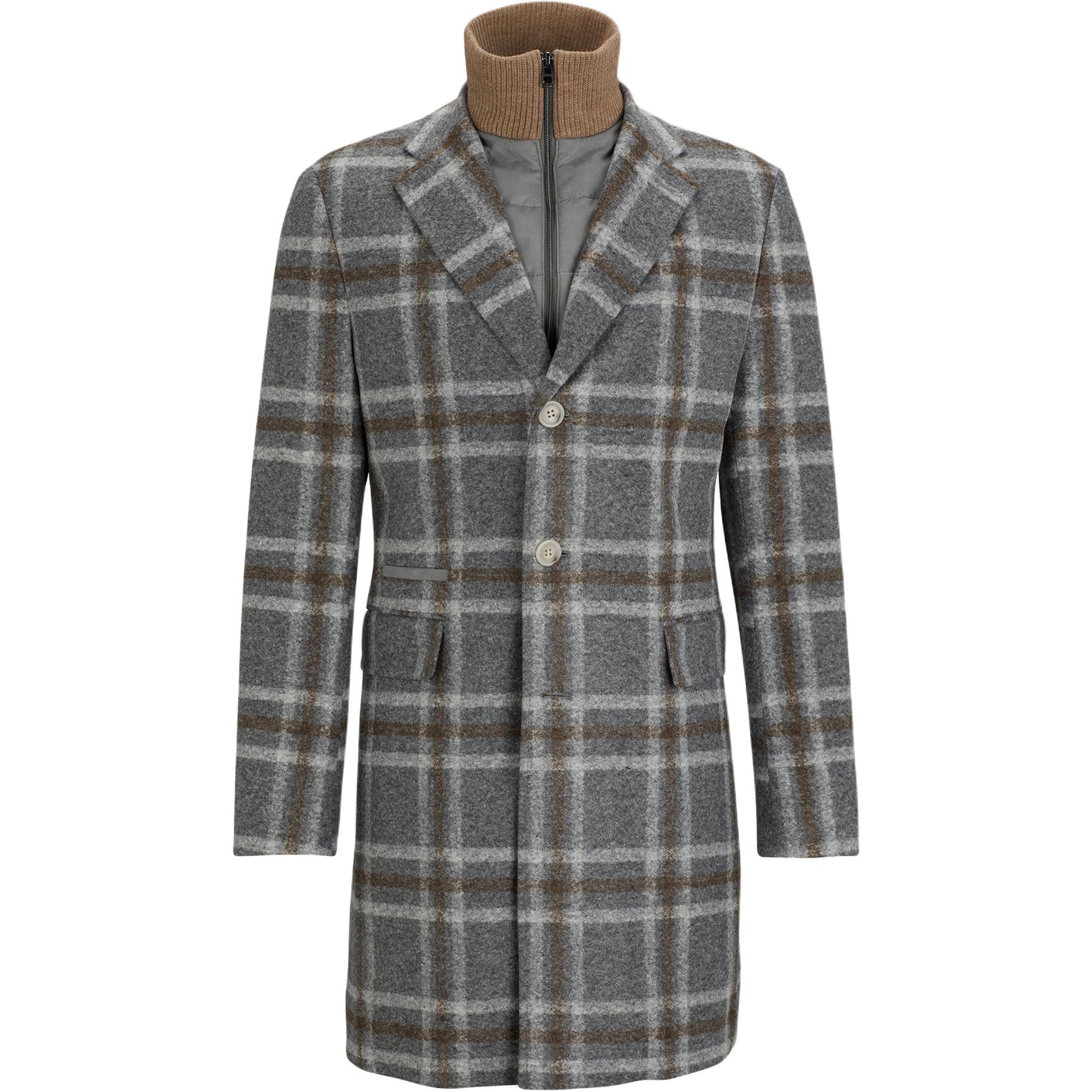 HUGO BOSS Grey Plaid Stand Collar Long Sleeve Zip Jacket 50502260-030