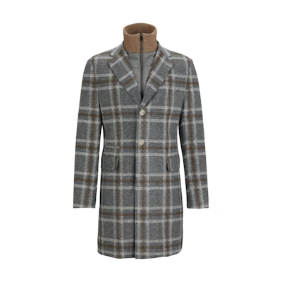 HUGO BOSS Grey Plaid Stand Collar Long Sleeve Zip Jacket 50502260-030
