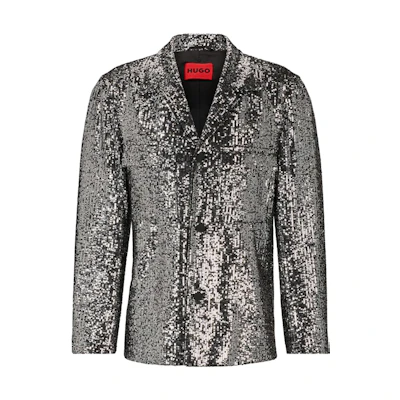 HUGO BOSS Grey Sequin Casual Button-Up Jacket 50497029-040