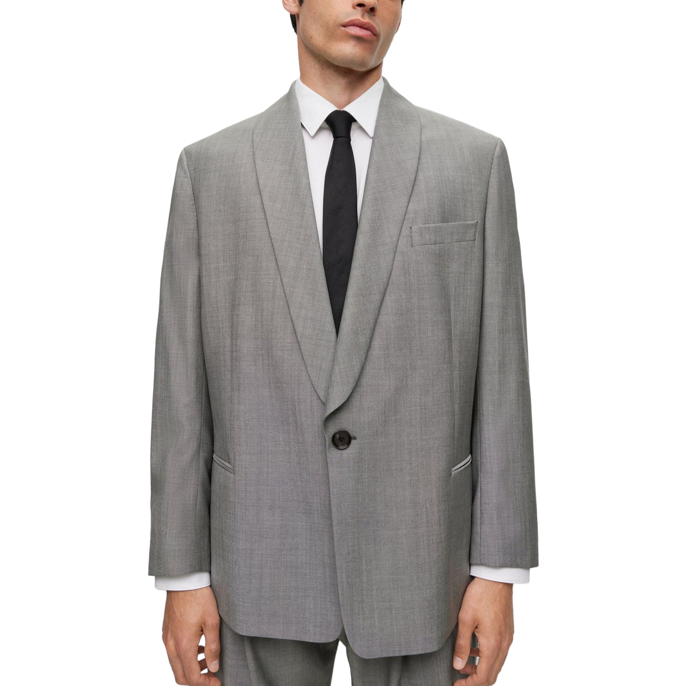 Shop HUGO BOSS Jaket Abu-Abu Single-Breasted Solid Lapel 50504085-003