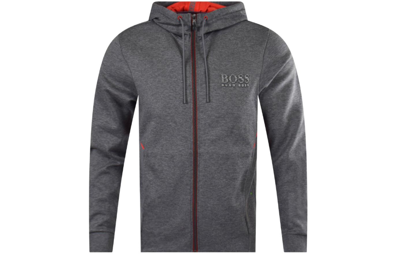HUGO BOSS Grey Solid Zip-Up Slim-Fit Hoodie Jacket 50399379-031