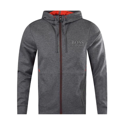 HUGO BOSS Grey Solid Zip-Up Slim-Fit Hoodie Jacket 50399379-031