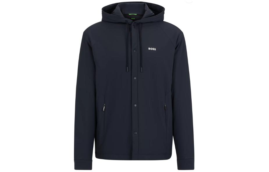 HUGO BOSS Hooded Relaxed-Fit Overshirt Jacket Navy Blue with Logo Detail 50505914-402