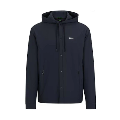 HUGO BOSS Hooded Relaxed-Fit Overshirt Jacket Navy Blue with Logo Detail 50505914-402