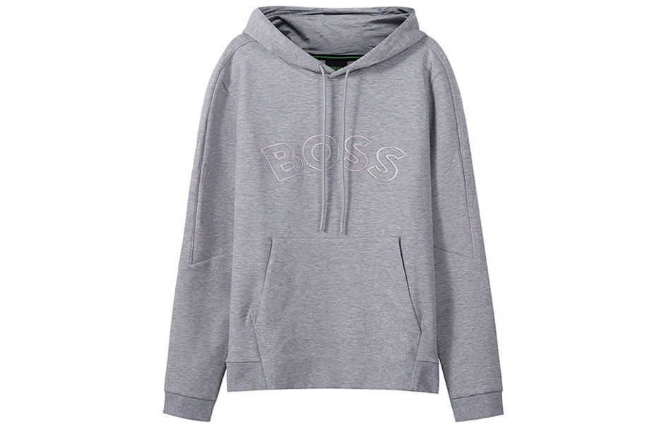 HUGO BOSS Hoodie with Arc Logo Embroidery and Drawstring in Light Grey 50477131-059