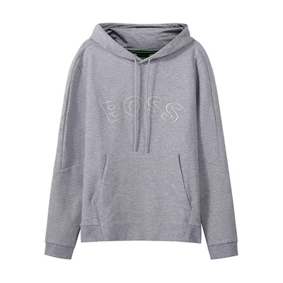 HUGO BOSS Hoodie with Arc Logo Embroidery and Drawstring in Light Grey 50477131-059
