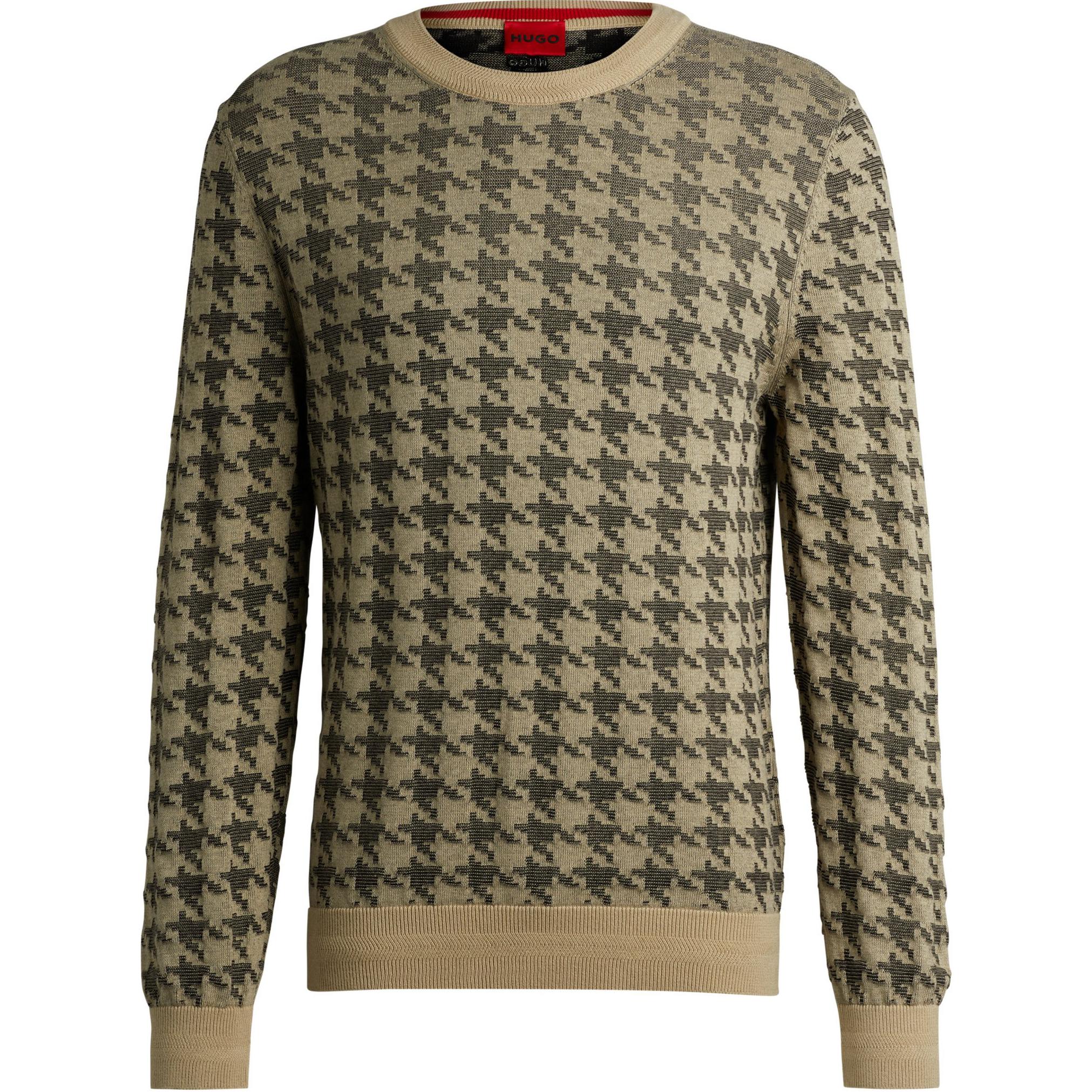 HUGO BOSS Houndstooth Crewneck Loose Knit Sweater Beige 50516620-281