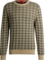 HUGO BOSS Houndstooth Crewneck Loose Knit Sweater Beige 50516620-281 HUGO BOSS Houndstooth Crewneck Loose Knit Sweater Beige 50516620-281