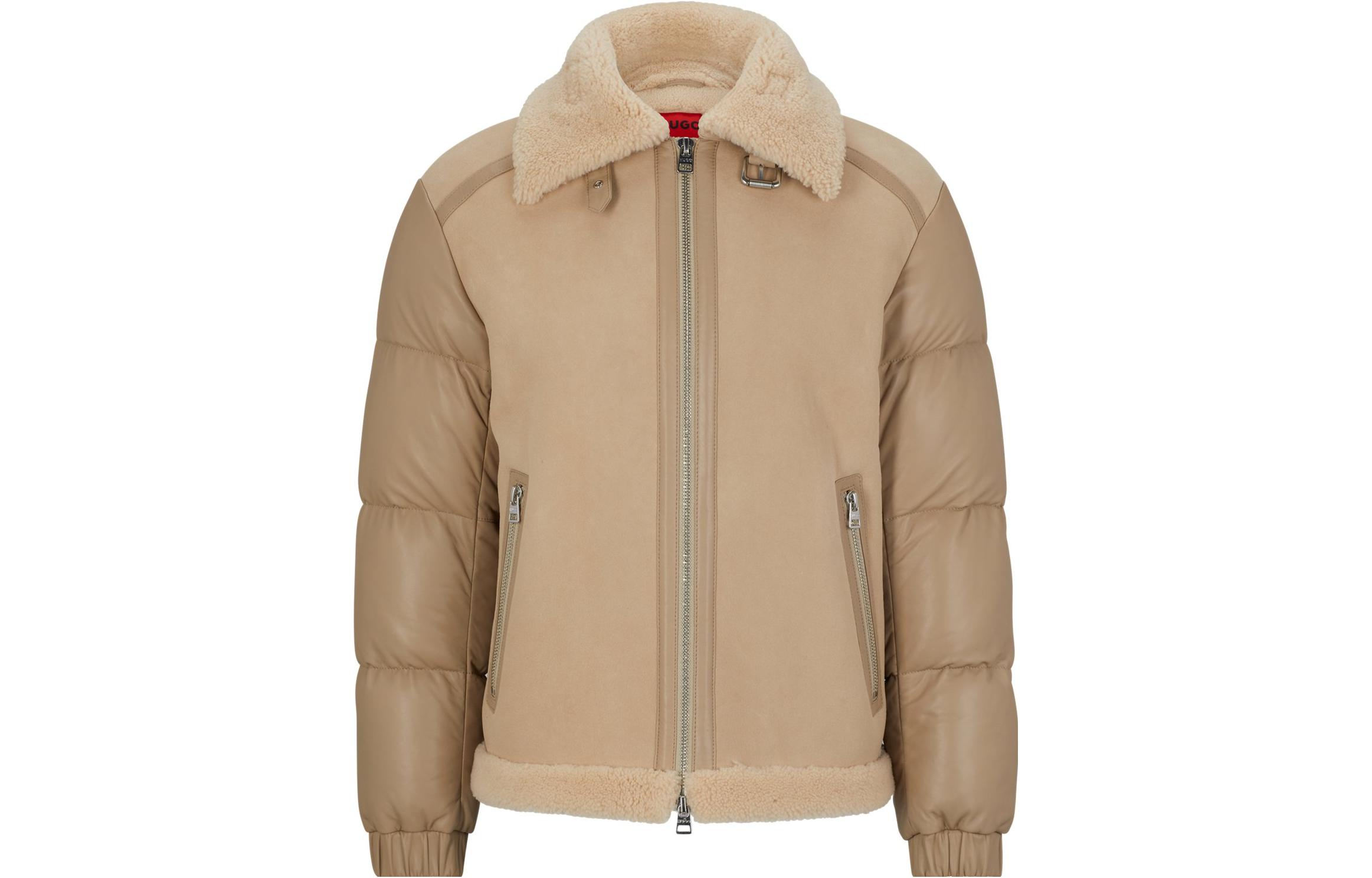 HUGO BOSS Hybrid Shearling Suede & Nappa Leather Jacket in Light Brown 50496647-275